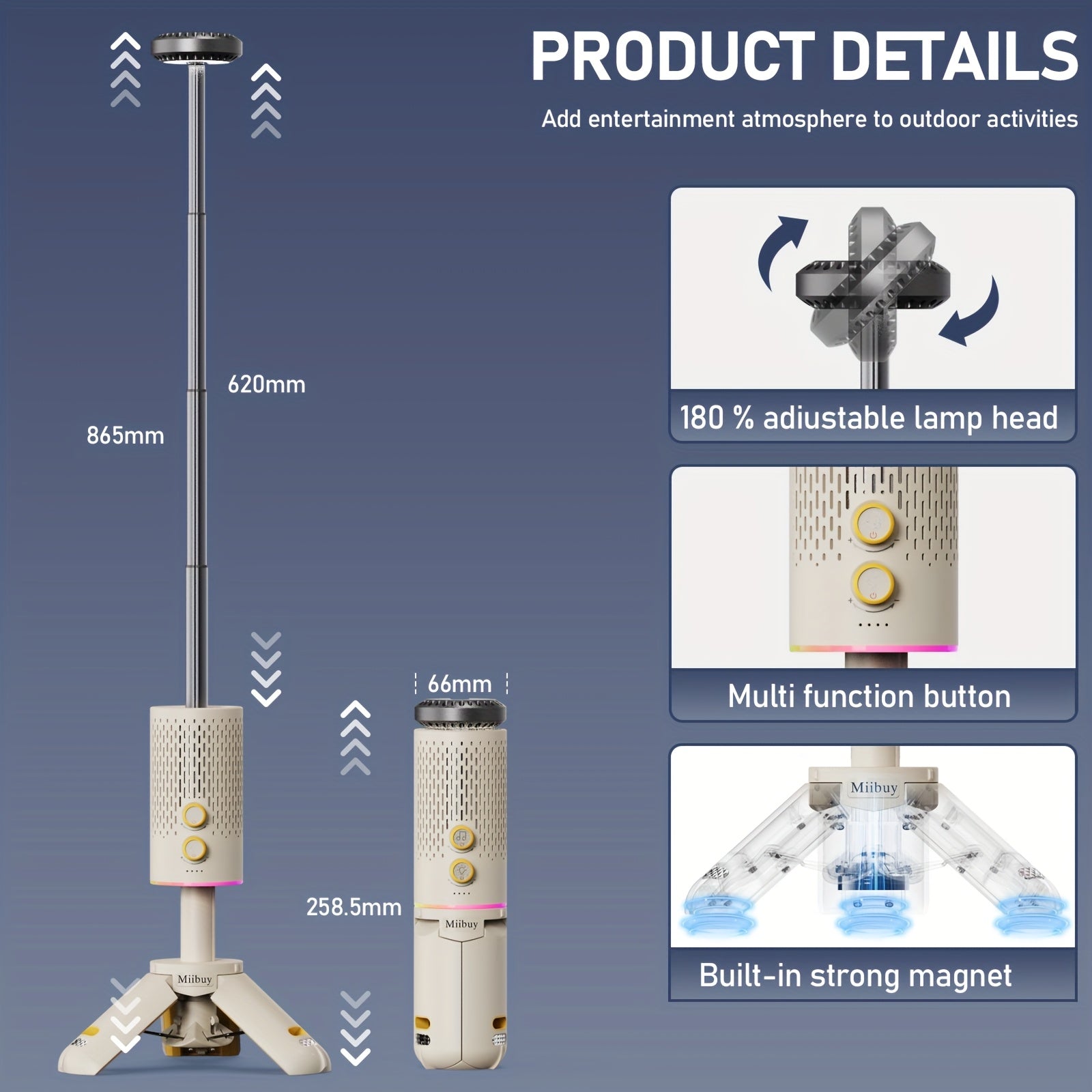 Rechargeable Retractable Camping Light (with Stand), 10, 000mAh RGB Camping Light And Light, Dimmable Flashlight, Foldable Magnetic Tent Light, Classroom Work Light, Emergency Light, Camping Hiking, Camping Light Rechargeable