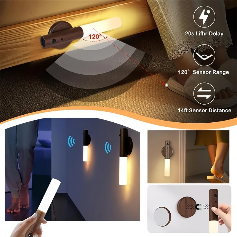 2pcs Rechargeable Motion-activated Night Lights-Charging Wires And Magnetizers-for Energy-Saving LED Lights, Ideal for Bedrooms, Hallways, Stairs, And Bathrooms-Portable, Rechargeable, Magnetized.