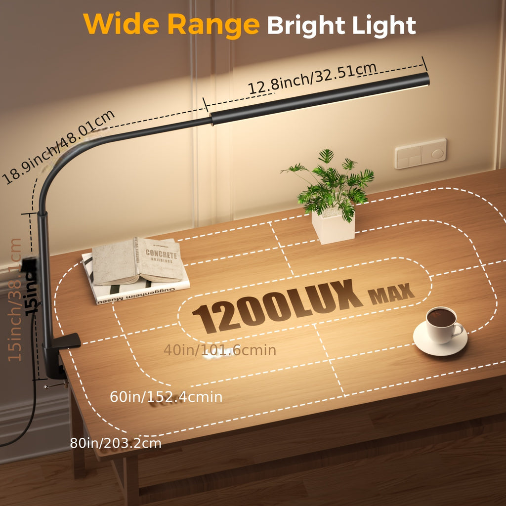 Professional LED Desk Lamp with Heavy Duty Clamp - 360° Adjustable Gooseneck, 5 Lighting Modes & 10 Brightness Levels, Eye Strain Relief for Home Office