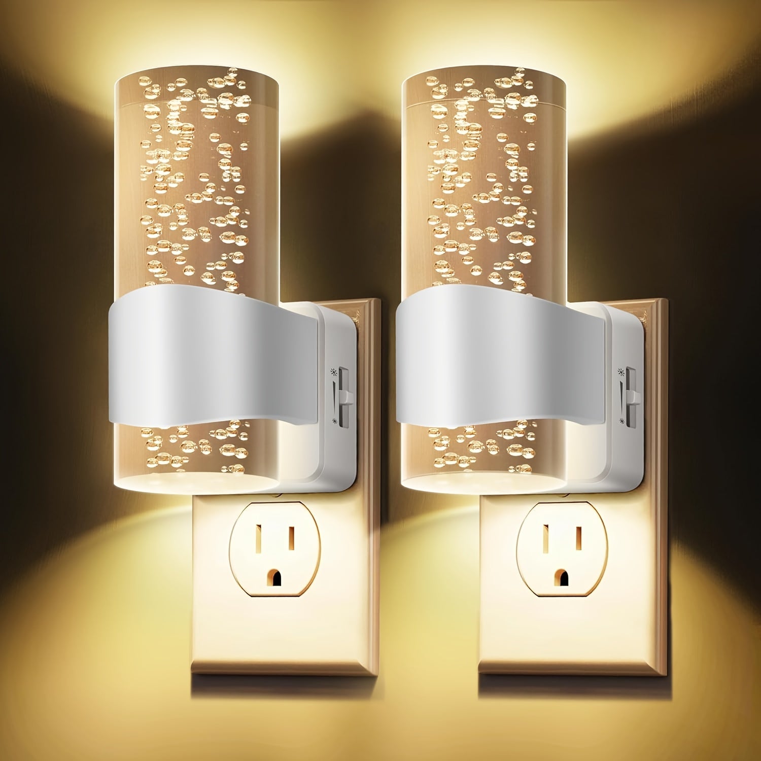 2-Pack LED Night Lights with Wall Plug, 3000K Dimmable Modern Automatic Night Light with Light Sensor for Hallway and Bedroom, Christmas Gift Idea