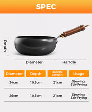 🍳 Handforged Uncoated Iron Wok Pan