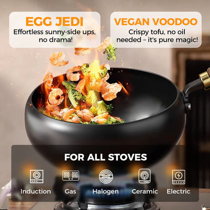 🍳 Handforged Uncoated Iron Wok Pan