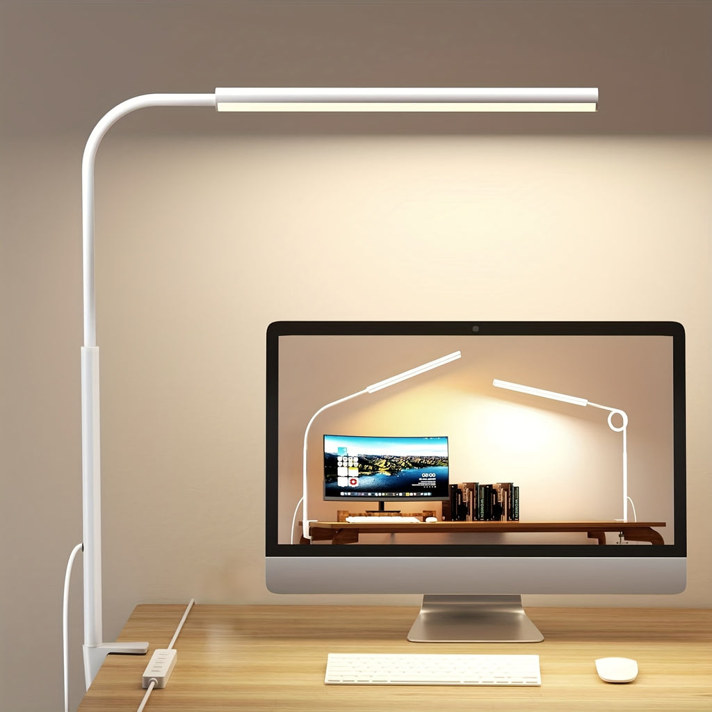 Professional LED Desk Lamp with Heavy Duty Clamp - 360° Adjustable Gooseneck, 5 Lighting Modes & 10 Brightness Levels, Eye Strain Relief for Home Office