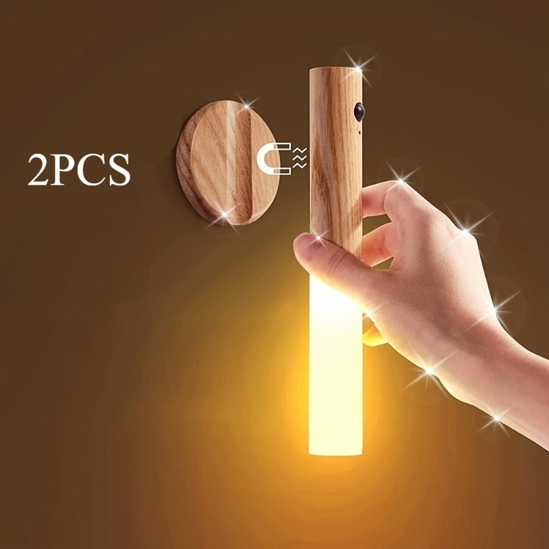 2 PCS Intelligent Rechargeable Magnetic Sensor USB LED Night Light - Human Body Sensor Wall and Cordless Wall Light for Motion Detection, Suitable for Home Bedroom, Kitchen and Bathroom Wall Sensor Light, Anti-collision and Anti-fall At Night