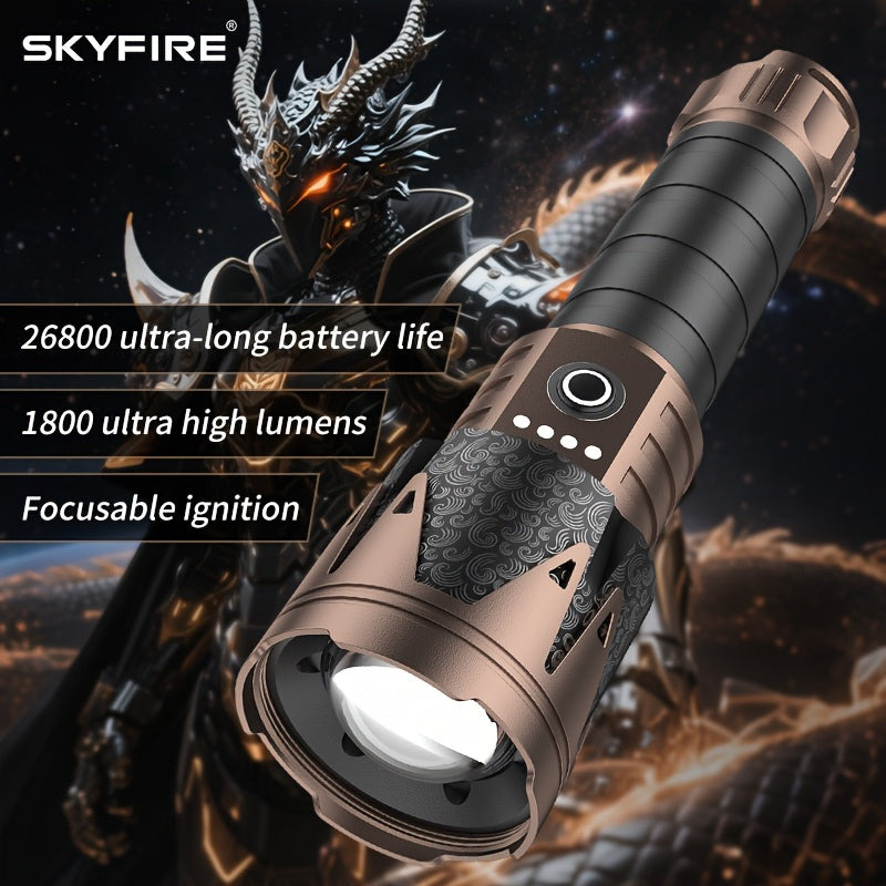 SKYFIRE High-Lumen LED Flashlight with Ignition Lens, Super Bright Tactical Flashlight, Zoom, Five Modes, Essential for Long-Life Camping, Outdoor, Farm Patrol And Emergency Situations