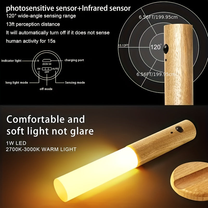 2pcs Rechargeable Motion-activated Night Lights-Charging Wires And Magnetizers-for Energy-Saving LED Lights, Ideal for Bedrooms, Hallways, Stairs, And Bathrooms-Portable, Rechargeable, Magnetized.