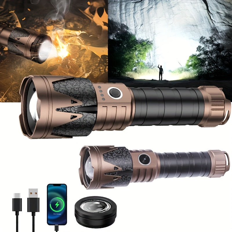SKYFIRE High-Lumen LED Flashlight with Ignition Lens, Super Bright Tactical Flashlight, Zoom, Five Modes, Essential for Long-Life Camping, Outdoor, Farm Patrol And Emergency Situations