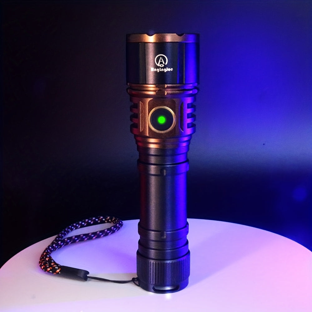To Generate Fire, An Aluminum Alloy Flashlight, Equipped With Fresnel Lenses, With High Lumen Output, 21700 Lithium Battery, 3000 Milliampere, Extremely Long Battery Life, Suitable For Outdoor Survival, Camping, Fishing, Power Outage, Night Riding.