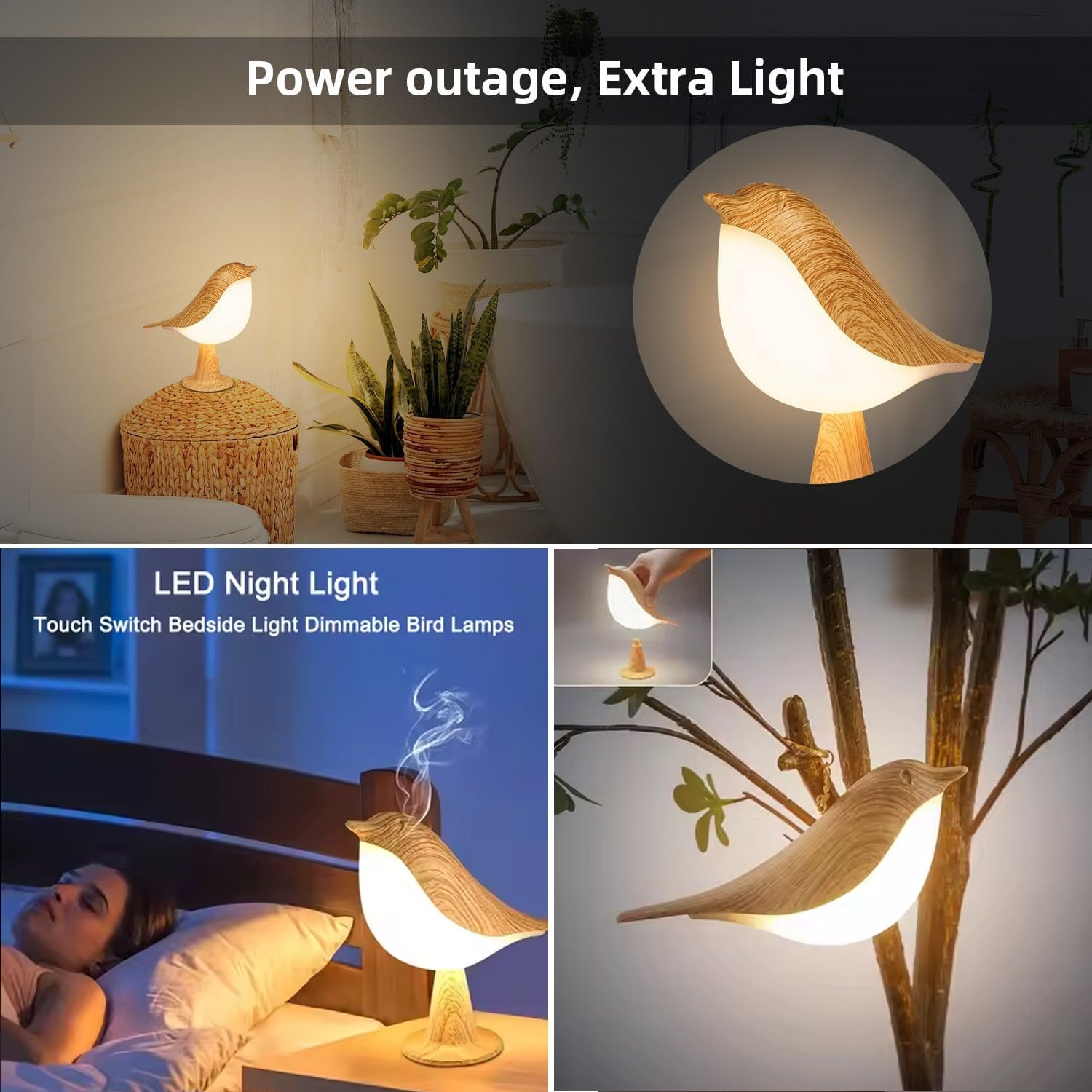 1pc 1pcs Rechargeable Portable Bird Night Light Suitable for Bedside, Camping - Dimmable Touch Control with 3 Color Temperatures, Aromatherapy-Compatible, Hangable Bedtime Light, - for & s