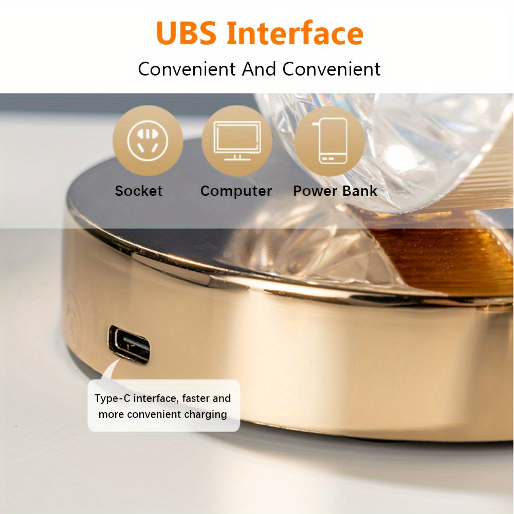 2pcs Elegant Crescent Moon Crystal Desk Lamps, 3-Color Touch Control, Rechargeable Battery - Modern Metal Nightstand Lighting with Sparkling Gemstone Accents, Desk Lamps for Home Office