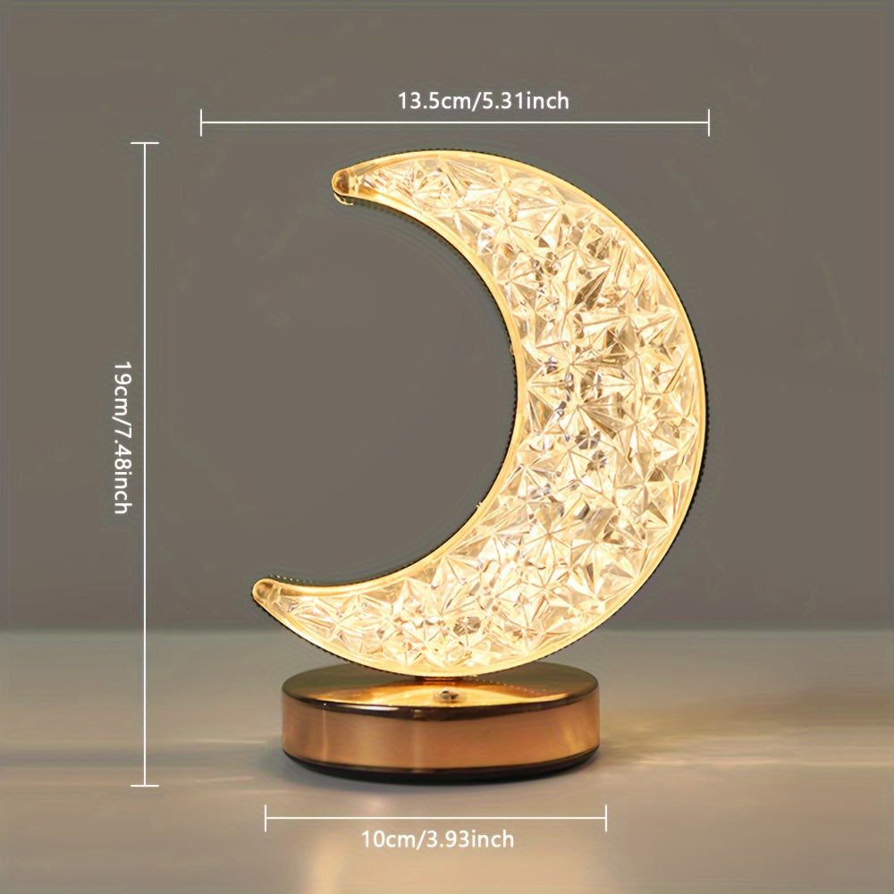 2pcs Elegant Crescent Moon Crystal Desk Lamps, 3-Color Touch Control, Rechargeable Battery - Modern Metal Nightstand Lighting with Sparkling Gemstone Accents, Desk Lamps for Home Office
