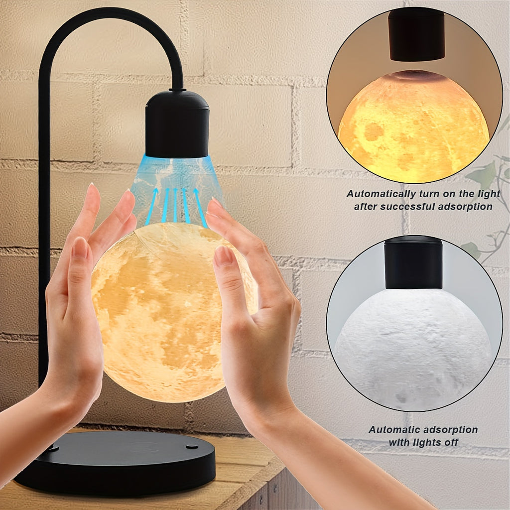 1pc Magnetic Floating Moon Lamp, Table Lamp, Desk Lamp, 15w Wireless Phone Charger, 3-color Adjustable, 3D Moon Light Touch Control, Floating, Atmosphere Night Light, Christmas, Holiday Or Birthday Gift