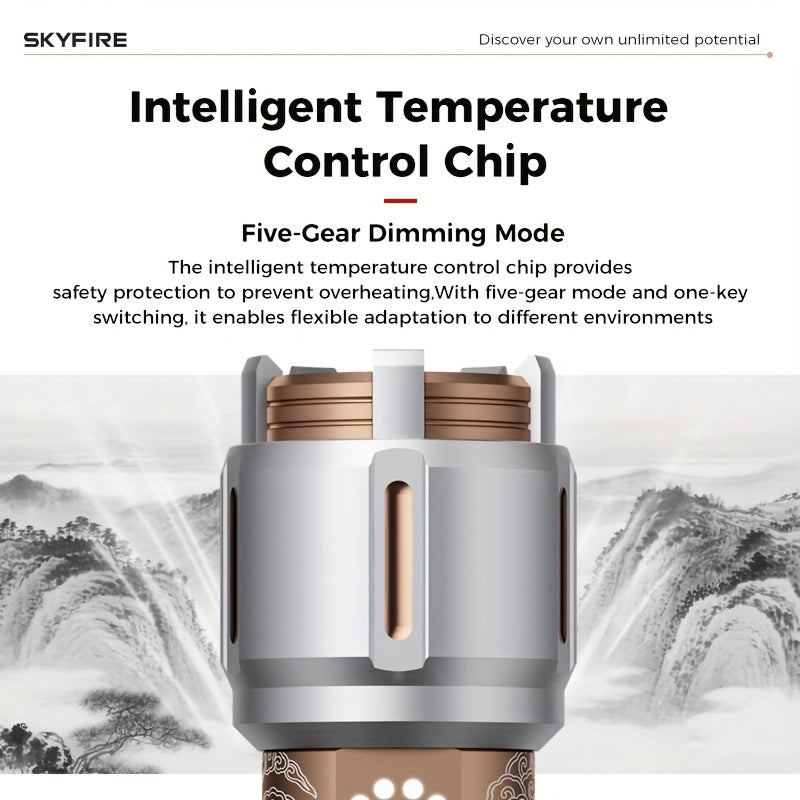 SKYFIRE New Model Flashlight - High Brightness - Rechargeable Type, Outdoor Flashlight - Extremely Bright, Comes In Five Modes, Includes Focusing Mirror And Various Gifts, Camping Light Design, Suitable for Camping, Outdoor Activities And Home Use.