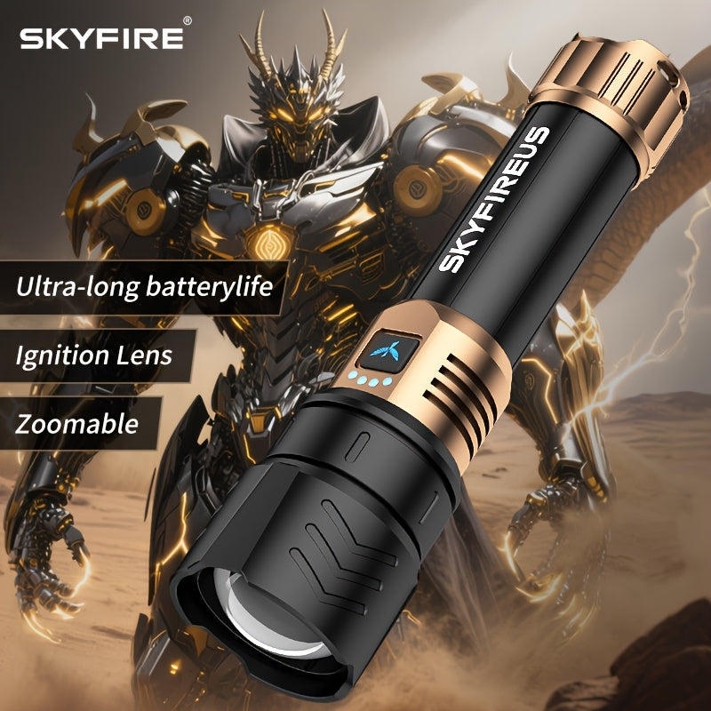 SKYFIRE LED Flashlight, High Lumen Super Bright Rechargeable, Adjustable Focus with Ignition Lens, Four Modes, Suitable for Camping Outdoor Farm Family Use