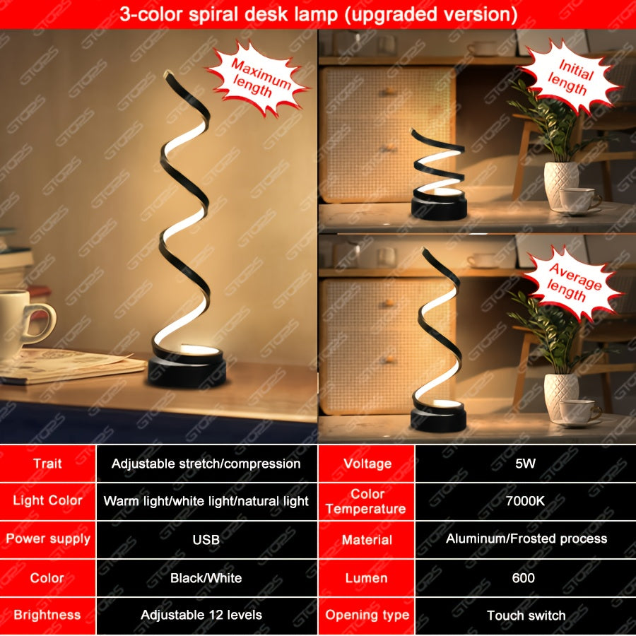 1pc\u002F2pcs Modern Adjustable Spiral Desk Lamp with Warm Light & Matte Metal Arm - Multifunctional Table Light Suitable for Bedroom, Study, Living Room, Space-Saving Design, -Controlled, Ideal Gift for Office Decor