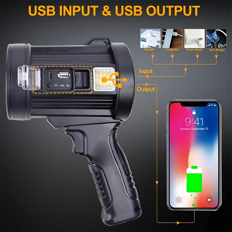 LED Rechargeable Flashlight, 6 Modes, 3 Color Filters, USB And Solar Power Supply, IPX4 Waterproof, Suitable for Hunting, Camping, Boating, Hiking, Etc, Best for Christmas, Perfect for Thanksgiving