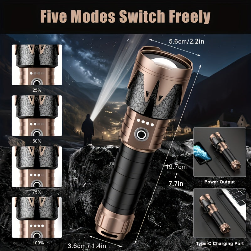 SKYFIRE High-Lumen LED Flashlight with Ignition Lens, Super Bright Tactical Flashlight, Zoom, Five Modes, Essential for Long-Life Camping, Outdoor, Farm Patrol And Emergency Situations