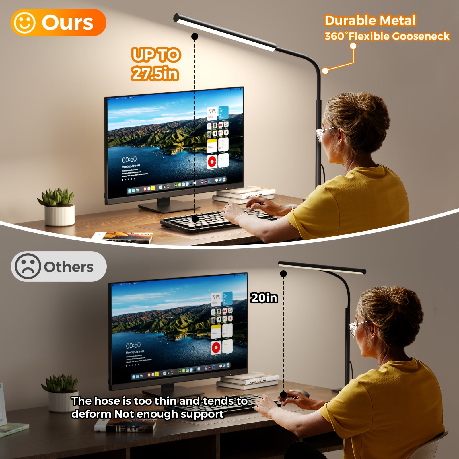 Professional LED Desk Lamp with Heavy Duty Clamp - 360° Adjustable Gooseneck, 5 Lighting Modes & 10 Brightness Levels, Eye Strain Relief for Home Office