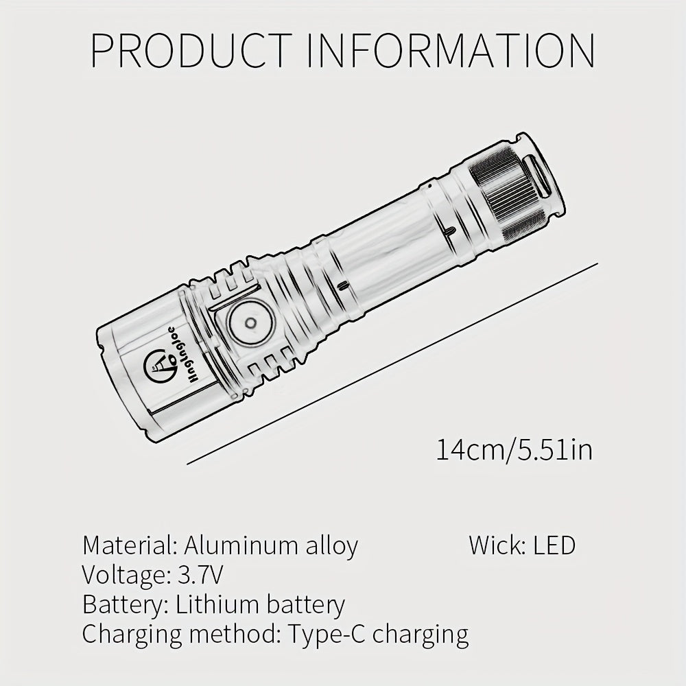 To Generate Fire, An Aluminum Alloy Flashlight, Equipped With Fresnel Lenses, With High Lumen Output, 21700 Lithium Battery, 3000 Milliampere, Extremely Long Battery Life, Suitable For Outdoor Survival, Camping, Fishing, Power Outage, Night Riding.