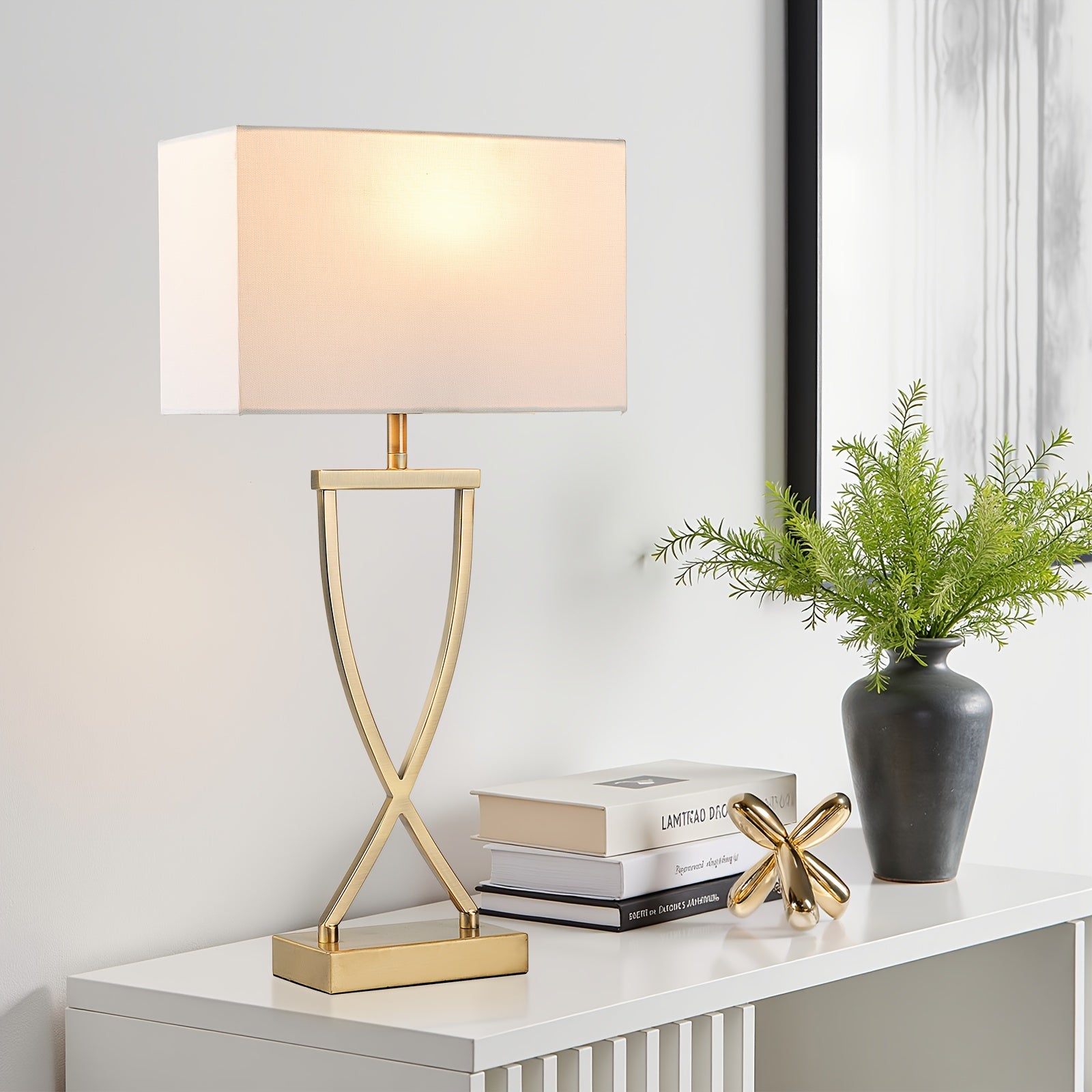 Set of 2 21'' Minimalist Table Lamps Featuring Black Rectangular Linen Shades And a Wrought Iron Geometric Base, Ideal for Providing a Moody And Cozy Accent Light. Equipped with E26 Sockets, These Contemporary Lamps Are Perfect for Decorating Bedroo