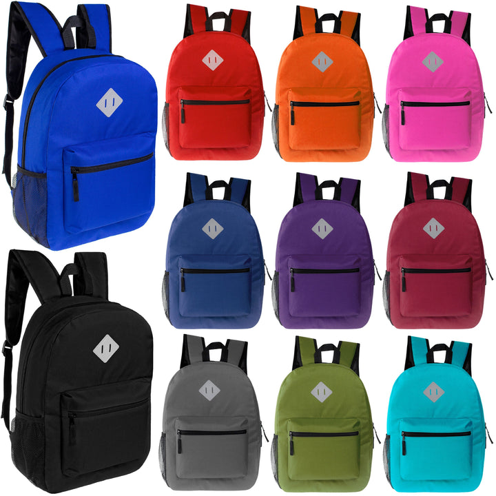 17" Wholesale Diamond Patch Backpack | 11 Colors | Padded Back - Bulk Case of 24 Bookbags