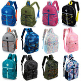 17" Wholesale Bungee Backpacks in 12 Assorted Colors & Prints - Bulk Case of 24 Bookbags