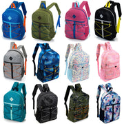 17" Wholesale Bungee Backpacks in 12 Assorted Colors & Prints - Bulk Case of 24 Bookbags