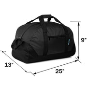 25" Wholesale Black Duffle Bag with a Removable Strap  - Bulk Case of 12 Duffels