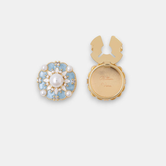 Macaron d’Azure Button Cover Set – 18K Gold Enamel & Zirconia Parisian Accent
