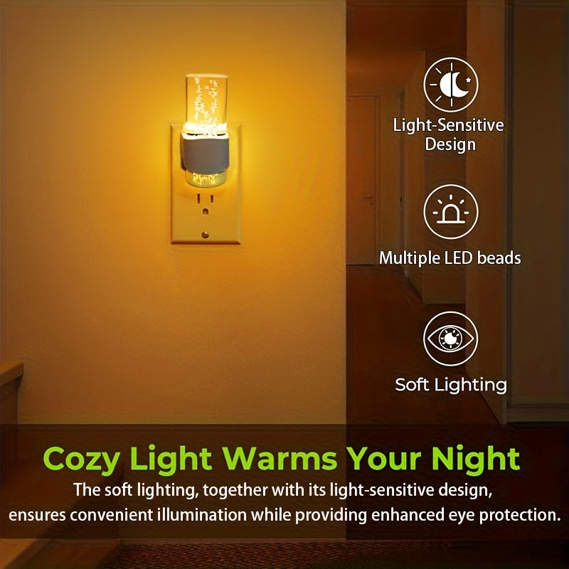 2-Pack LED Night Lights with Wall Plug, 3000K Dimmable Modern Automatic Night Light with Light Sensor for Hallway and Bedroom, Christmas Gift Idea