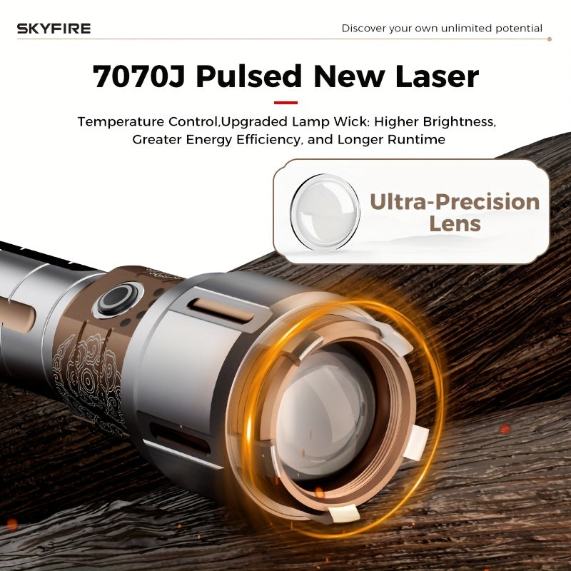 SKYFIRE New Model Flashlight - High Brightness - Rechargeable Type, Outdoor Flashlight - Extremely Bright, Comes In Five Modes, Includes Focusing Mirror And Various Gifts, Camping Light Design, Suitable for Camping, Outdoor Activities And Home Use.