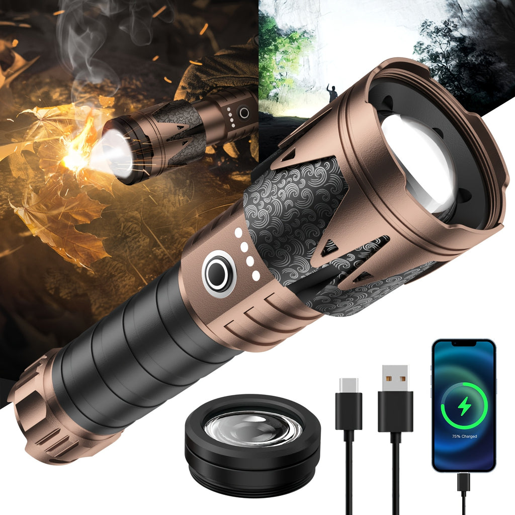 SKYFIRE High-Lumen LED Flashlight with Ignition Lens, Super Bright Tactical Flashlight, Zoom, Five Modes, Essential for Long-Life Camping, Outdoor, Farm Patrol And Emergency Situations