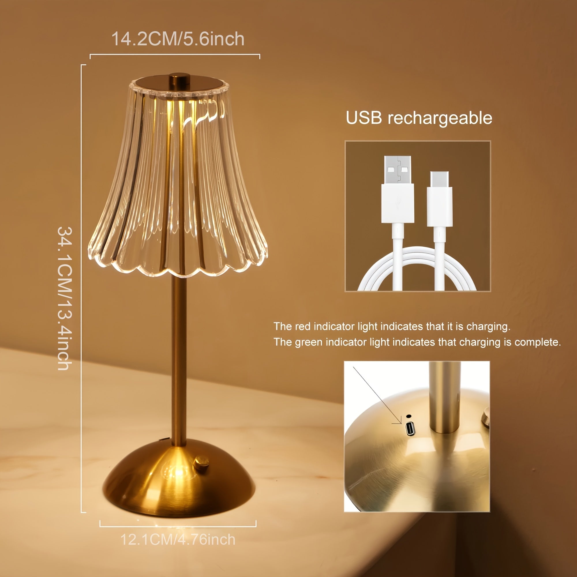 2pcs Vintage Crystal LED Table Lamp with 3-Color Adjustable Lighting, USB Rechargeable - Perfect for Bedroom Ambiance, Living Room, Office, Study, Reading, And Relaxation, Available In 1pc.