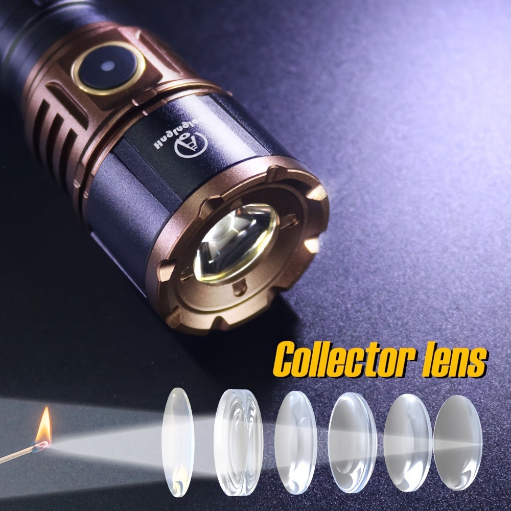 To Generate Fire, An Aluminum Alloy Flashlight, Equipped With Fresnel Lenses, With High Lumen Output, 21700 Lithium Battery, 3000 Milliampere, Extremely Long Battery Life, Suitable For Outdoor Survival, Camping, Fishing, Power Outage, Night Riding.