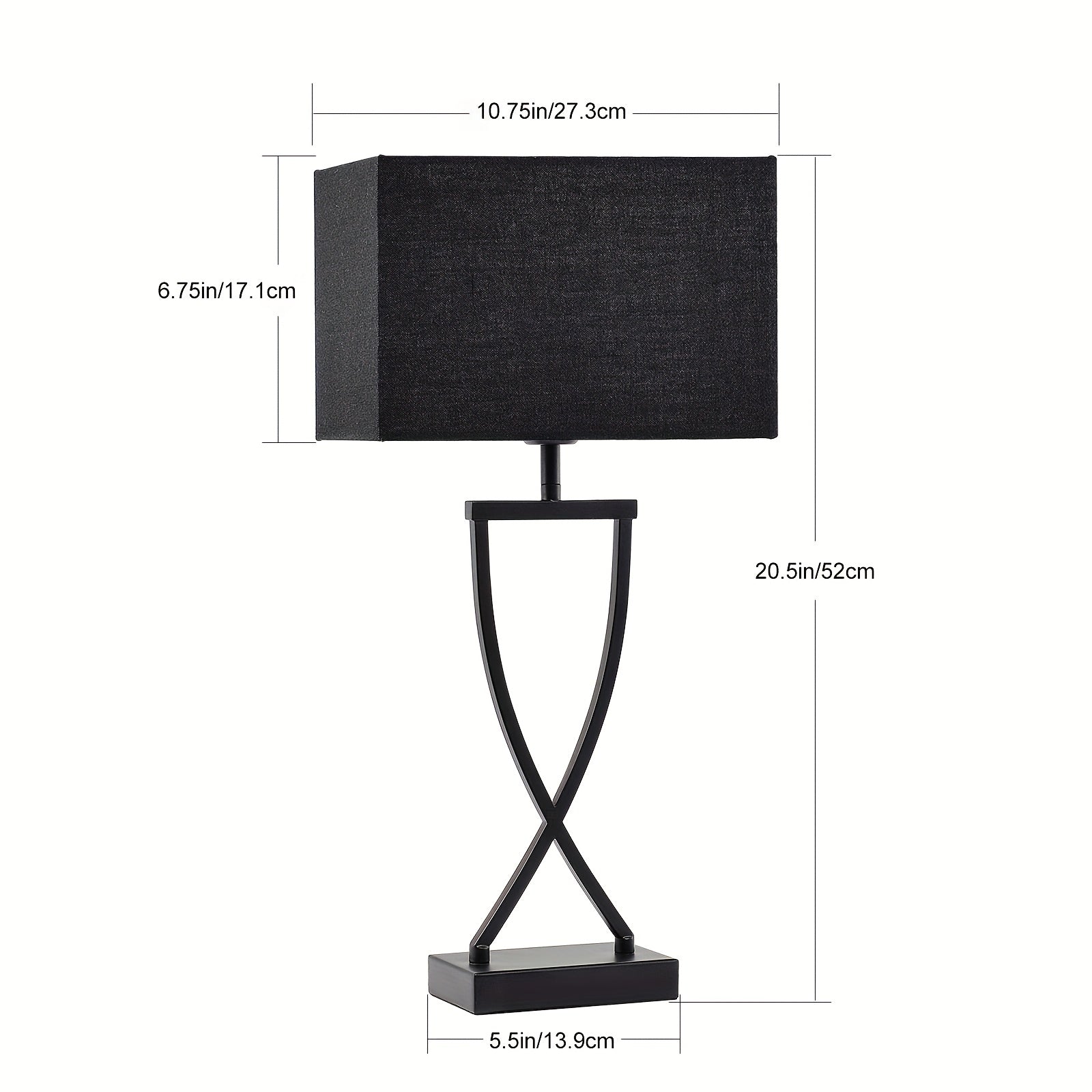 Set of 2 21'' Minimalist Table Lamps Featuring Black Rectangular Linen Shades And a Wrought Iron Geometric Base, Ideal for Providing a Moody And Cozy Accent Light. Equipped with E26 Sockets, These Contemporary Lamps Are Perfect for Decorating Bedroo