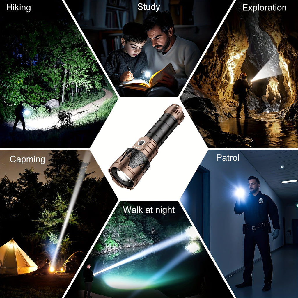 SKYFIRE High-Lumen LED Flashlight with Ignition Lens, Super Bright Tactical Flashlight, Zoom, Five Modes, Essential for Long-Life Camping, Outdoor, Farm Patrol And Emergency Situations