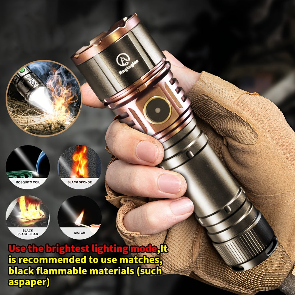 To Generate Fire, An Aluminum Alloy Flashlight, Equipped With Fresnel Lenses, With High Lumen Output, 21700 Lithium Battery, 3000 Milliampere, Extremely Long Battery Life, Suitable For Outdoor Survival, Camping, Fishing, Power Outage, Night Riding.