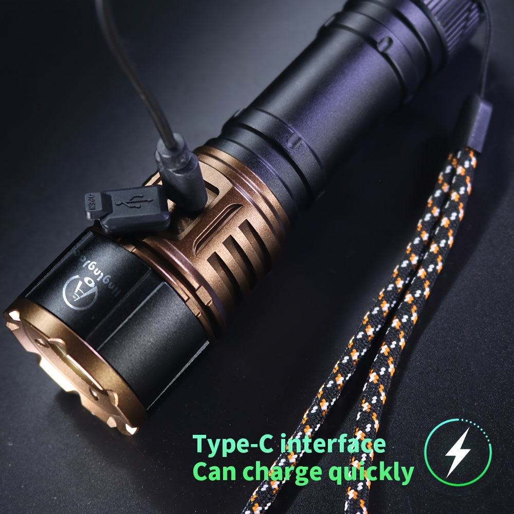To Generate Fire, An Aluminum Alloy Flashlight, Equipped With Fresnel Lenses, With High Lumen Output, 21700 Lithium Battery, 3000 Milliampere, Extremely Long Battery Life, Suitable For Outdoor Survival, Camping, Fishing, Power Outage, Night Riding.