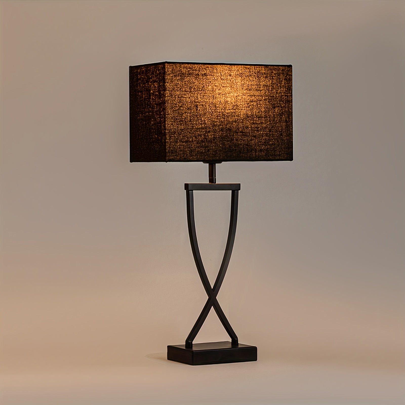 Set of 2 21'' Minimalist Table Lamps Featuring Black Rectangular Linen Shades And a Wrought Iron Geometric Base, Ideal for Providing a Moody And Cozy Accent Light. Equipped with E26 Sockets, These Contemporary Lamps Are Perfect for Decorating Bedroo
