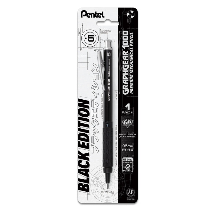Pentel GraphGear 1000, Limited Black Edition, Drafting Mechanical Pencil (0.5mm), 1-Pk