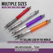 Pentel GraphGear 300 Mechanical Pencil, (0.7mm) Medium line, Assorted Barrels, 2-pk